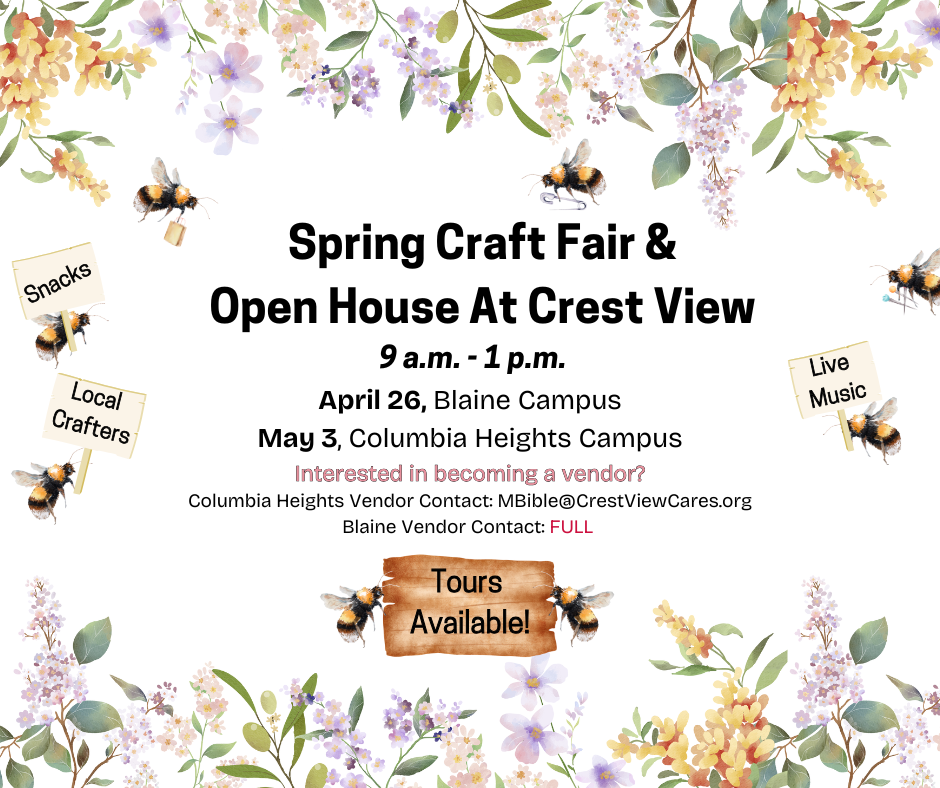 Spring Craft Fair FB Post 1.2 (1) Spring Craft Fair from 9 a.m. - 1 p.m. at Blaine Campus, April 26 and Columbia Heights Campus May 3. Snacks, live music, local crafters available and free tours too!